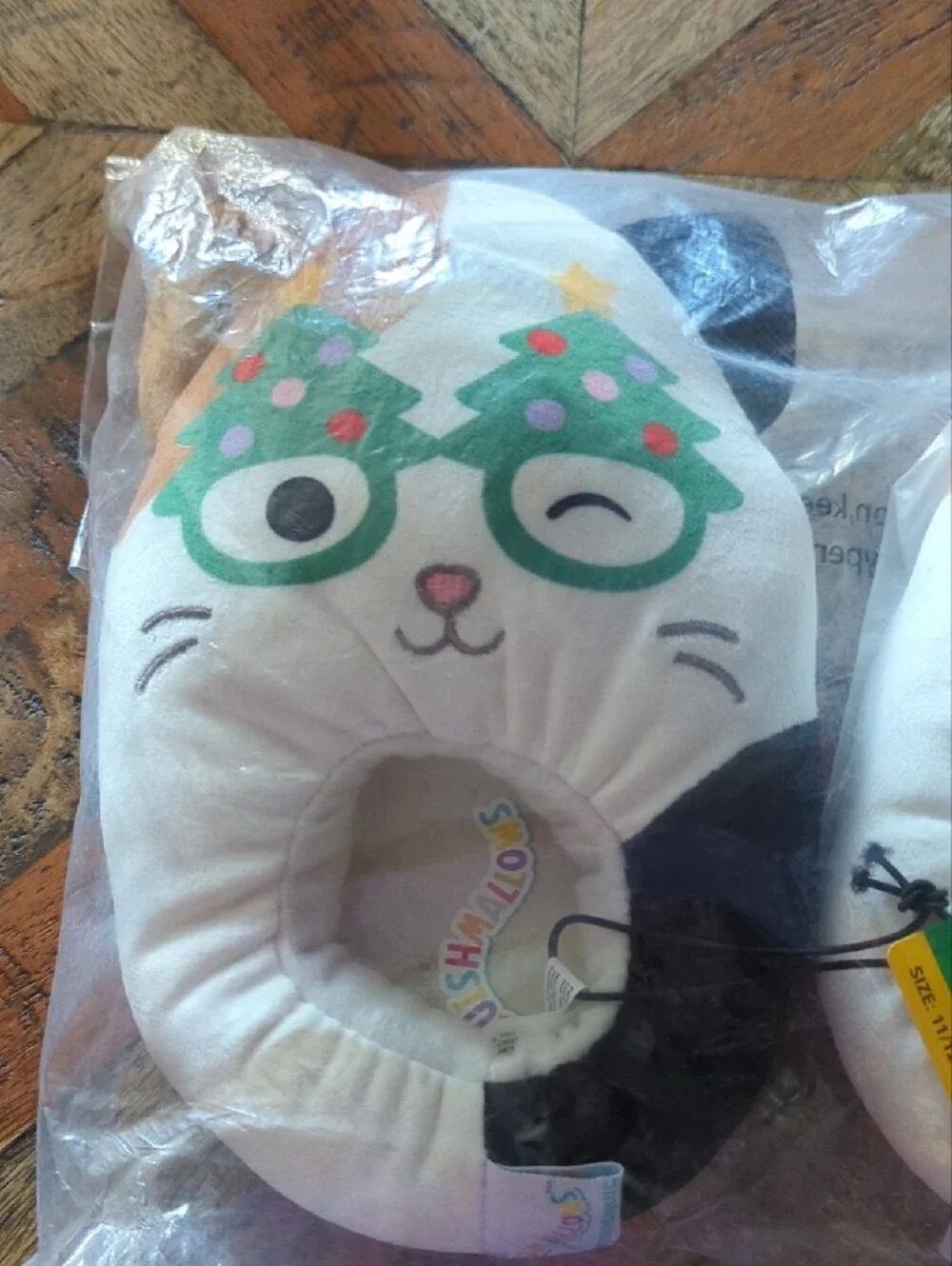 Squishmallows Cream Cat Neck Pillow with Green Holiday Glasses